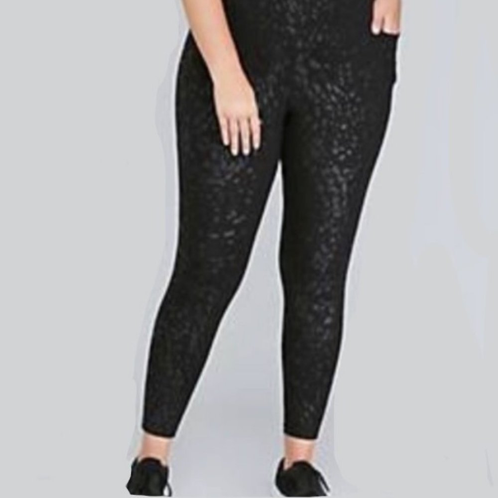 Lane Bryant LIVI Animal Print Black on Black Leggings - Picture 2 of 5